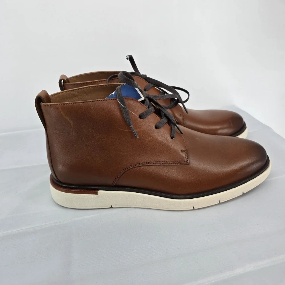 Allen Edmonds Cognac Brown Leather Chukka Boots with Cream Sole